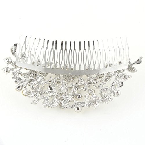 EVER FAITH 6 Inch Bridal Silver-Tone Flower Cluster Hair Comb Headpiece Clear Austrian Crystal - Image 5