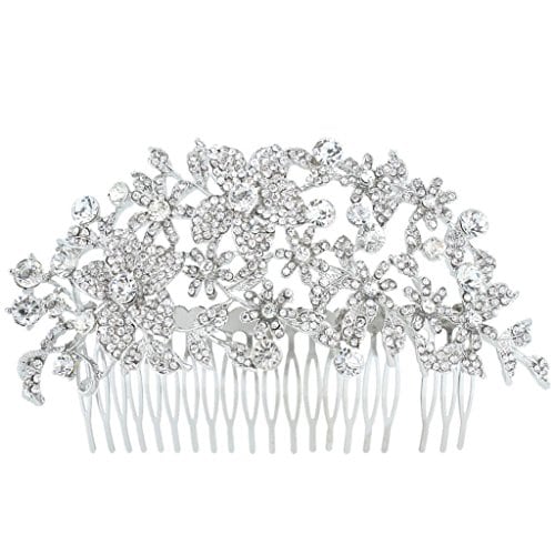 EVER FAITH 6 Inch Bridal Silver-Tone Flower Cluster Hair Comb Headpiece Clear Austrian Crystal - Image 2