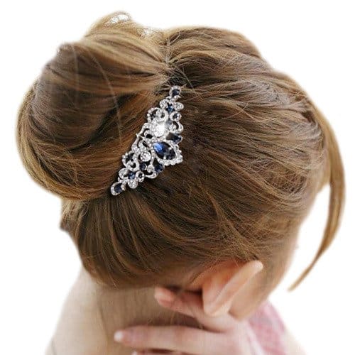 EVER FAITH Silver-Tone Austrian Crystal Elegant Wedding Flower Vine Hair Comb Navy Blue - Image 3