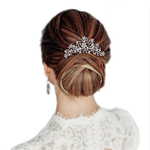 EVER FAITH Crystal Cream Simulated Pearl 4.2 Inch Daisy Flower Leaf Vine Hair Side Comb Clear Silver-Tone