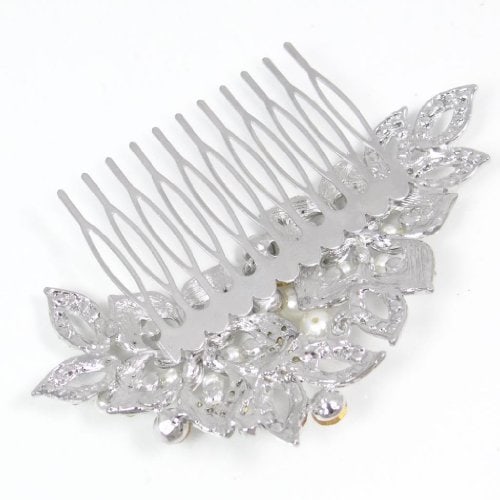 EVER FAITH Wedding Silver-Tone Teardrop Simulated Pearl Hair Comb Clear Austrian Crystal - Image 6