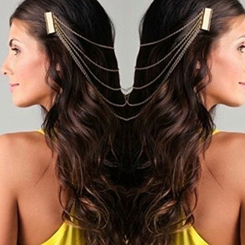 Imixlot Chic Hair Cuff Pin Head Band Chains 2 Combs Tassels Fringes Hairband for Women - Image 3