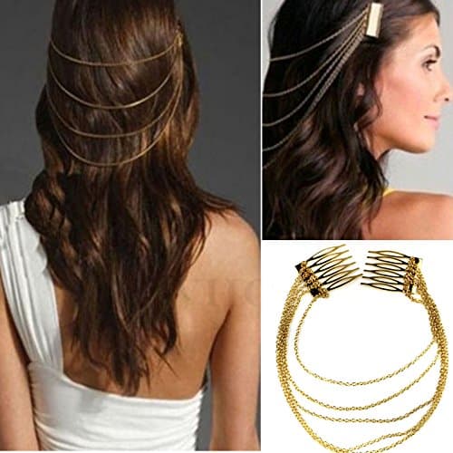 Imixlot Chic Hair Cuff Pin Head Band Chains 2 Combs Tassels Fringes Hairband for Women - Image 4