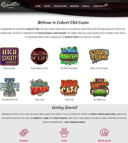 Cabaret Club Casino free spins bonus and free play games