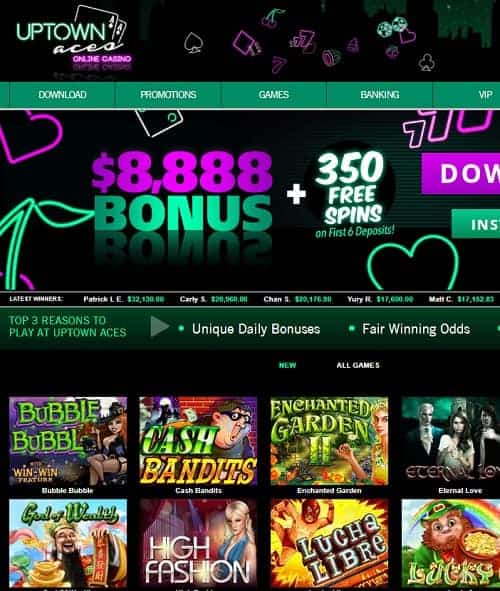 Uptown Aces Casino Review | $8,888 free cash bonus + 350 free spins