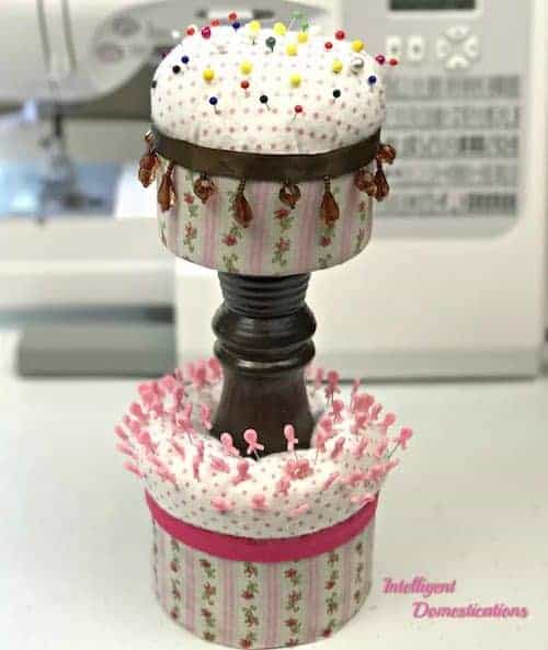 organize sewing supplies with a DIY 2-tiered pin cushion