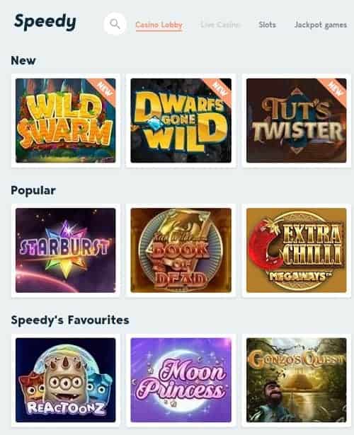 Speedy Casino - free bonus, no registration, no wagering, instant payments