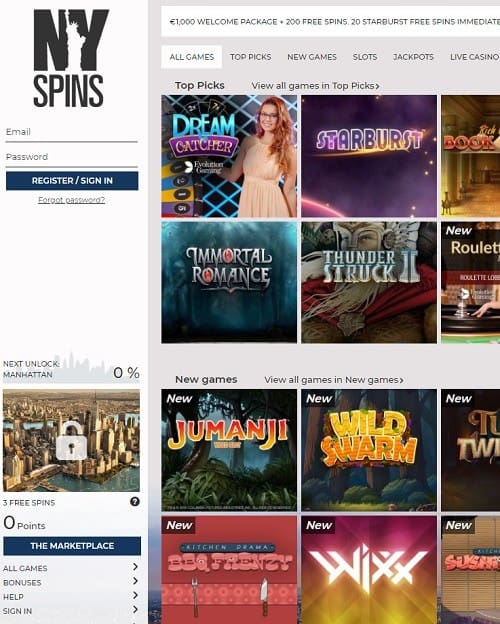 NYSpins Casino free spins bonus