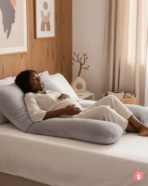 Coussin de grossesse U ergonomique, confort pour femme enceinte, soutien dorsal, maternité.