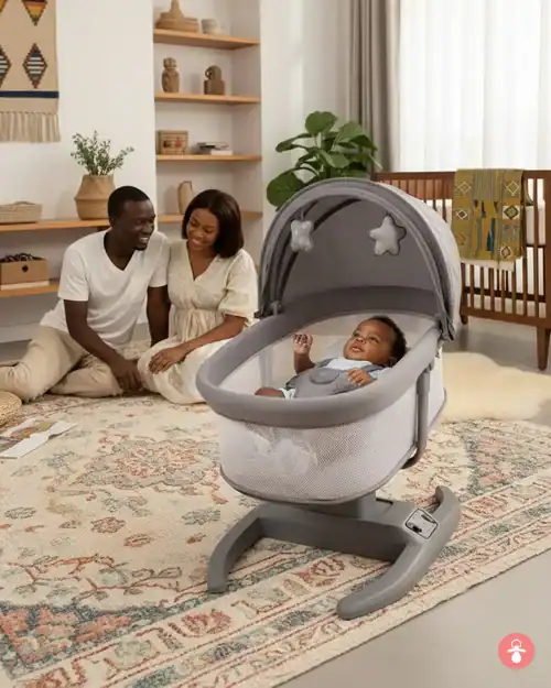Berceau bébé couffin balancelle blanc, idéal pour le sommeil et le jeu du nouveau-né.