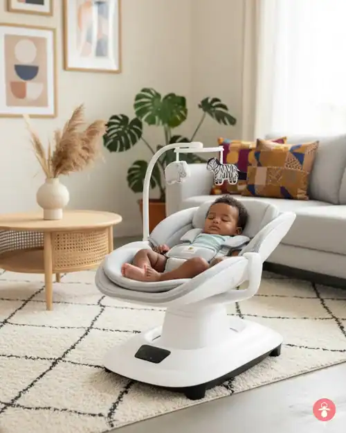 Balancelle Mastella Deluxe blanche, transat bébé confortable, berceuse électrique, jouets, musique, réglable