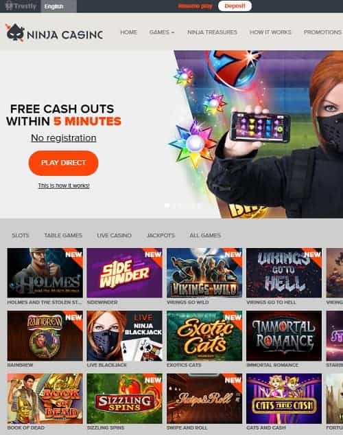 NinjaCasino.com free spins bonus