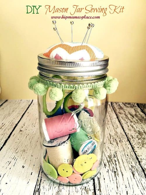 organize sewing supplies with a repurposed mason jar.