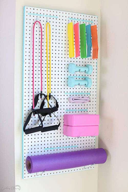 Organize with pegboards: home gym setup