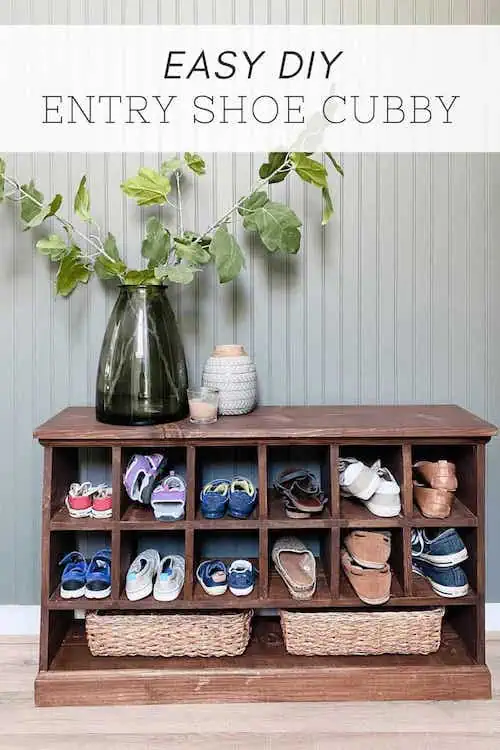 Organize shoes in your entryway with a stylish DIY shoe cubby.