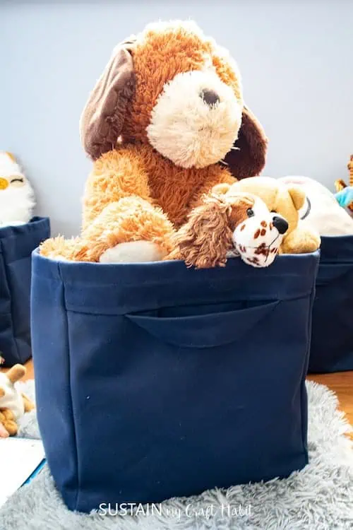 Organize shoes in small spaces with a DIY fabric storage cube.