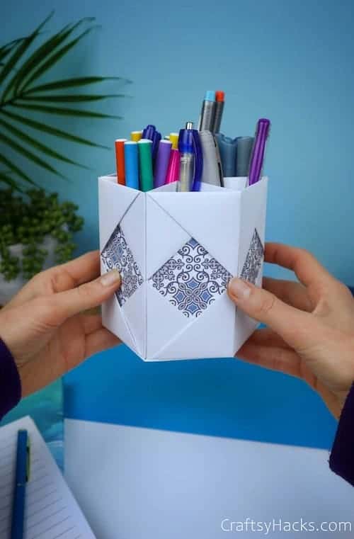 Colored pencil storage ideas: try a DIY storage container out of paper!