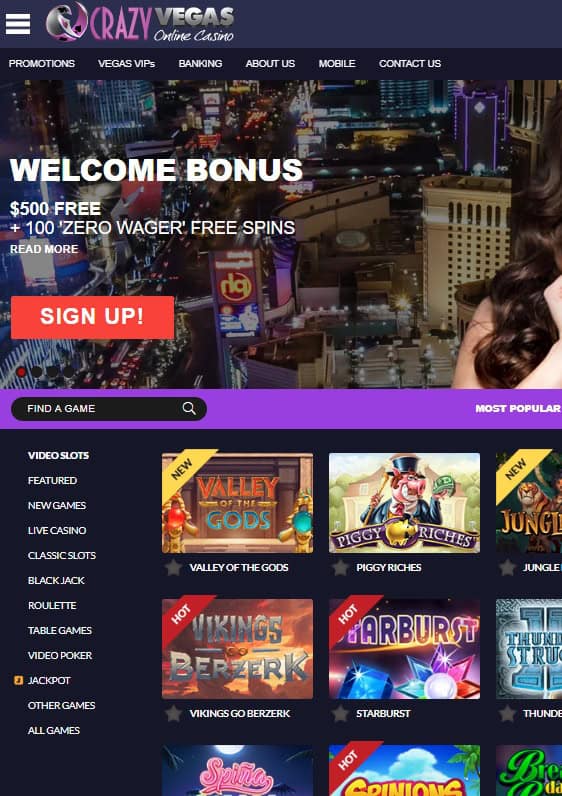 CrazyVegas.com Online Casino Review