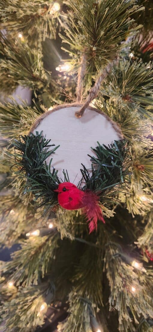 Cardinal in the Forest Rustic Christmas Ornament