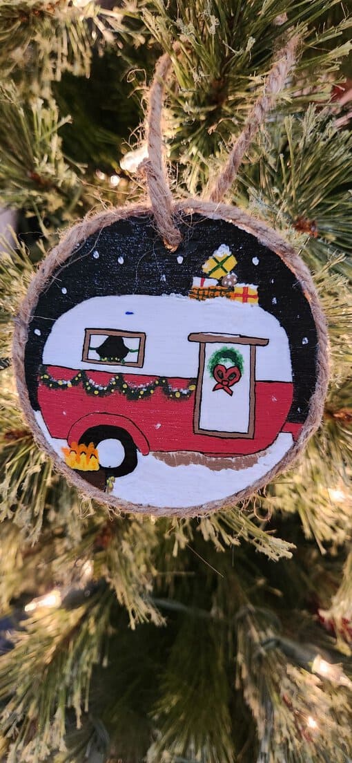 Hand painted Farmhouse Truck/Camper Wooden Ornament - Image 2