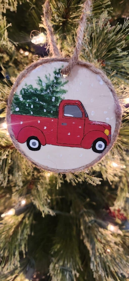 Hand painted Farmhouse Truck/Camper Wooden Ornament