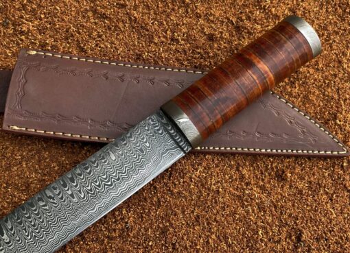CUSTOM HANDMADE DAMASCUS STEEL HUNTING CROCODILE DUNDEE BOWIE KNIFE &SHEATH - Image 3