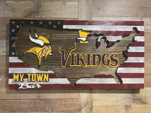 VIKINGS WOODEN AMERICAN FLAG