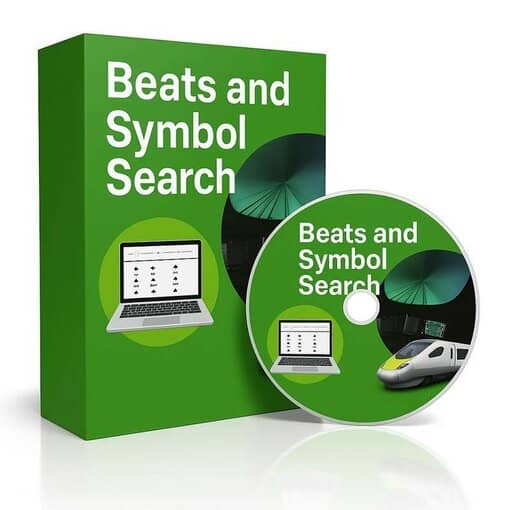 a green box with a cd and a green box label beats and symbols search