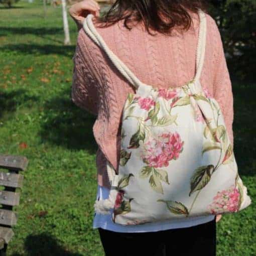 Handmade Hydrangea Backpack Bag, Boho Bag, Backpack Bag for Women, Cloth Bag, Cotton Fabric Bag, Beach Bag, Shopping Bag, Shopper Bag, Book Bag, Gym Bag, Diaper Bag, MOMbaby, Everyday Bag - Image 2