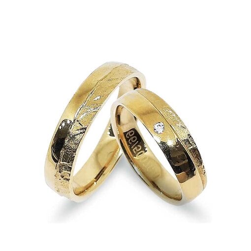 Gemusterte Trauringe-Eheringe, Gelbgold 585, mit Diamanten (GTR028)