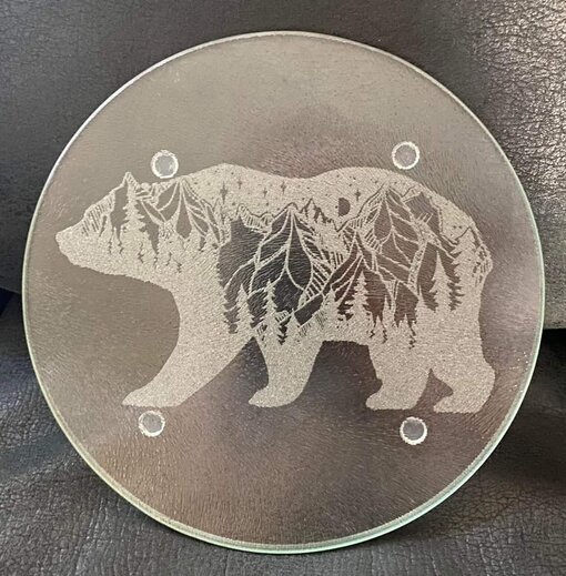 Round Glass Cutting Board Mountain Bear