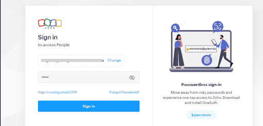 Log in to Zoho People