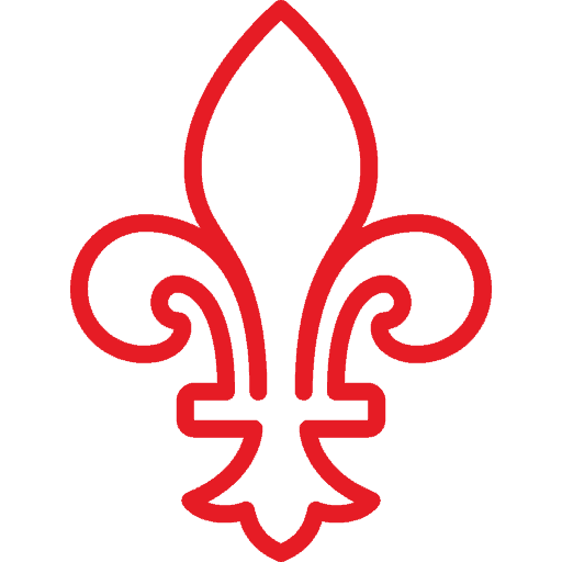 Red fleur-de-lis symbol on white background