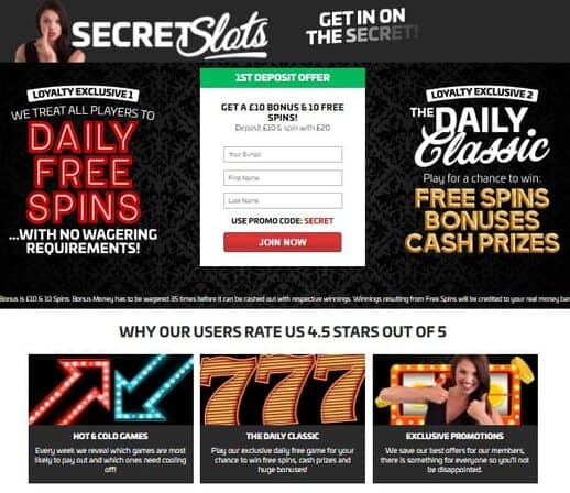 Secret Slots Online Casino free spins bonus