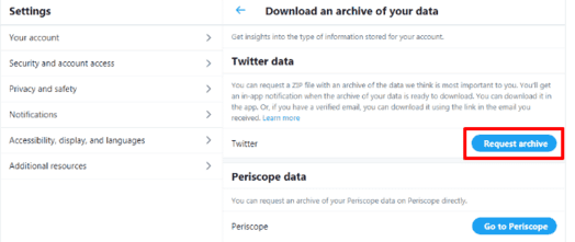 request your twitter archive