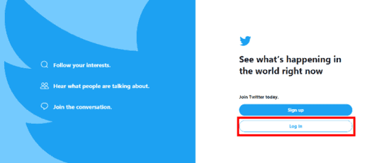 twitter login page