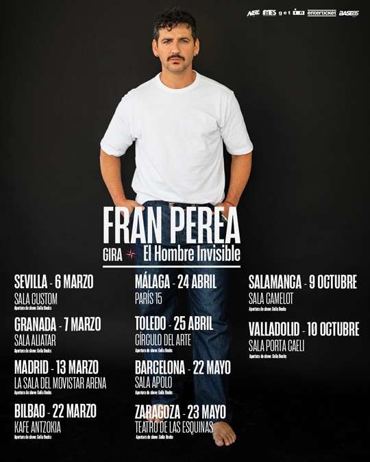 Cartel oficial de la gira El Hombre Invisible 2026 de Fran Perea con fechas de conciertos en España.