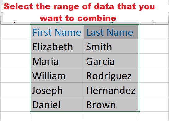 select the range of data