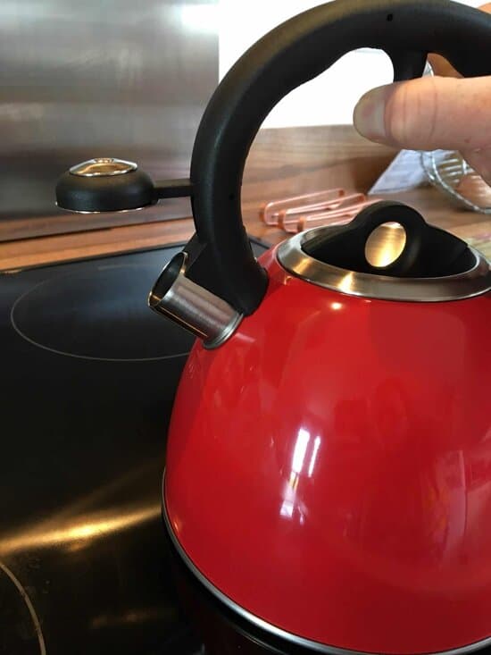 Spout on a whistling tea kettle