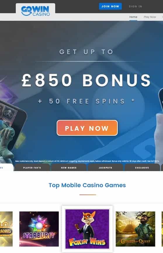 GoWin Casino 50 free spins bonus