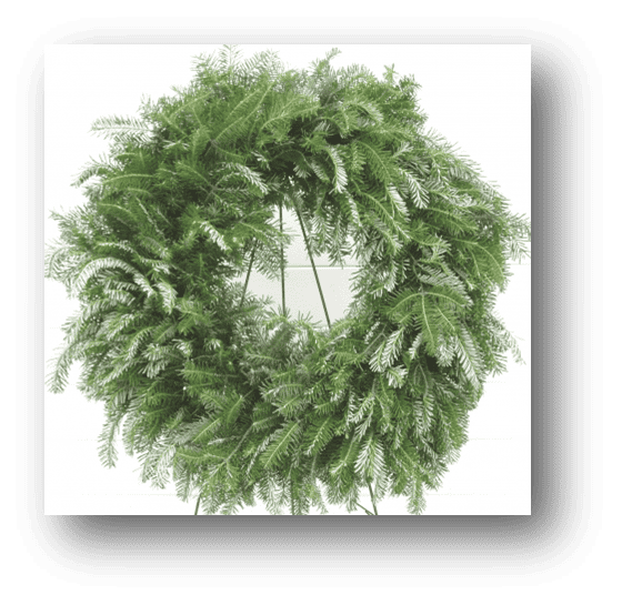 A green pine wreath with a simple design.