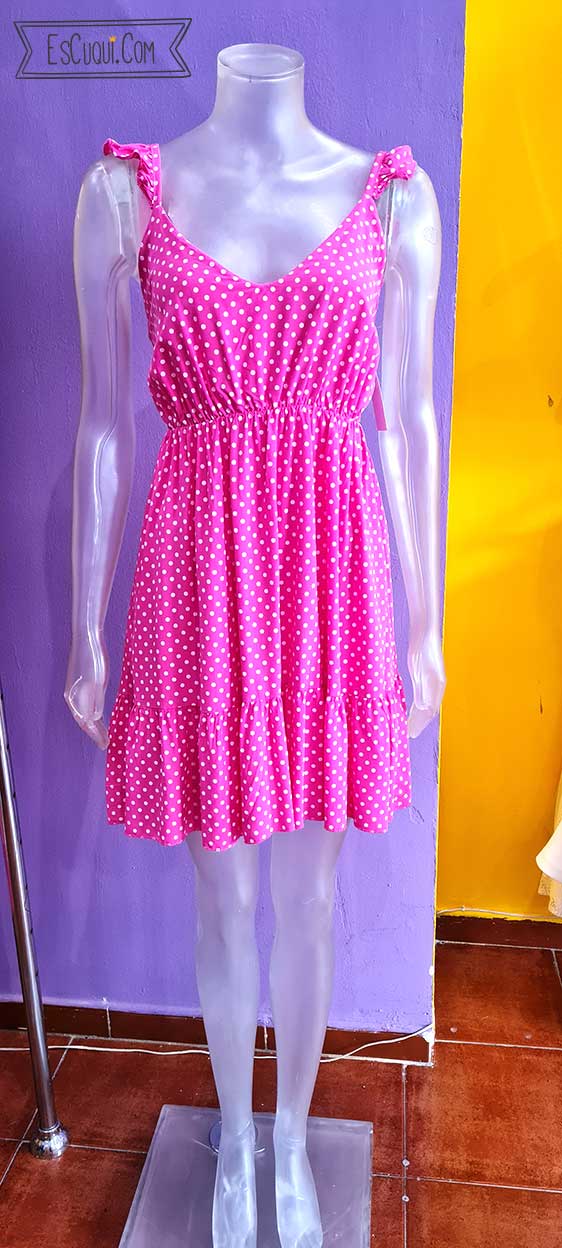 vestido comodo verano sexy lunares fucsia