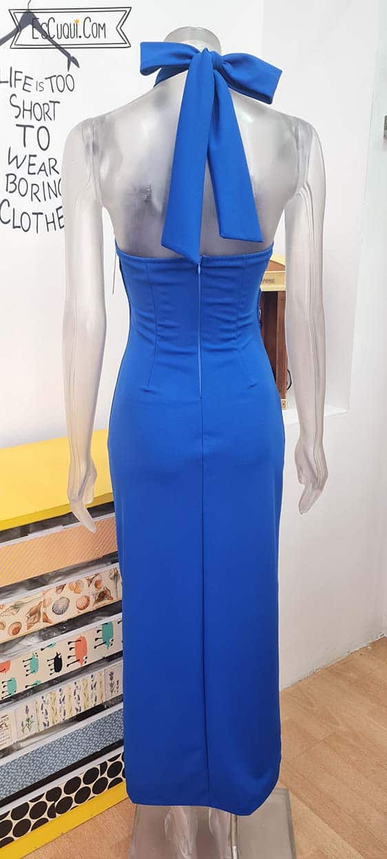 vestido fiesta cuello halter con flores