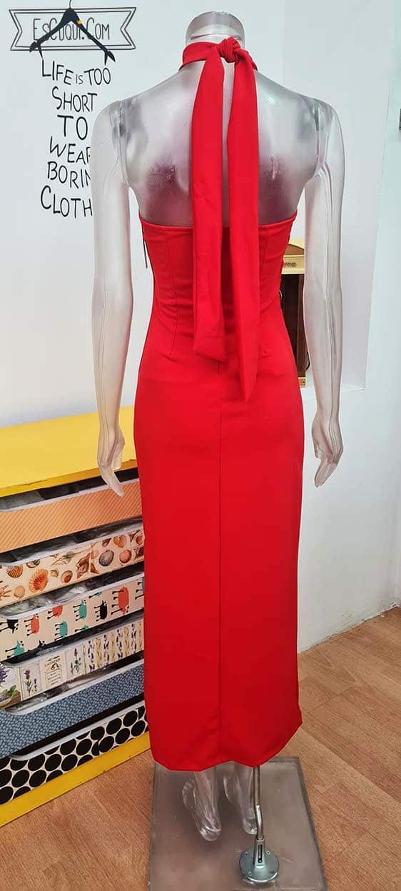 vestido fiesta cuello halter con flores