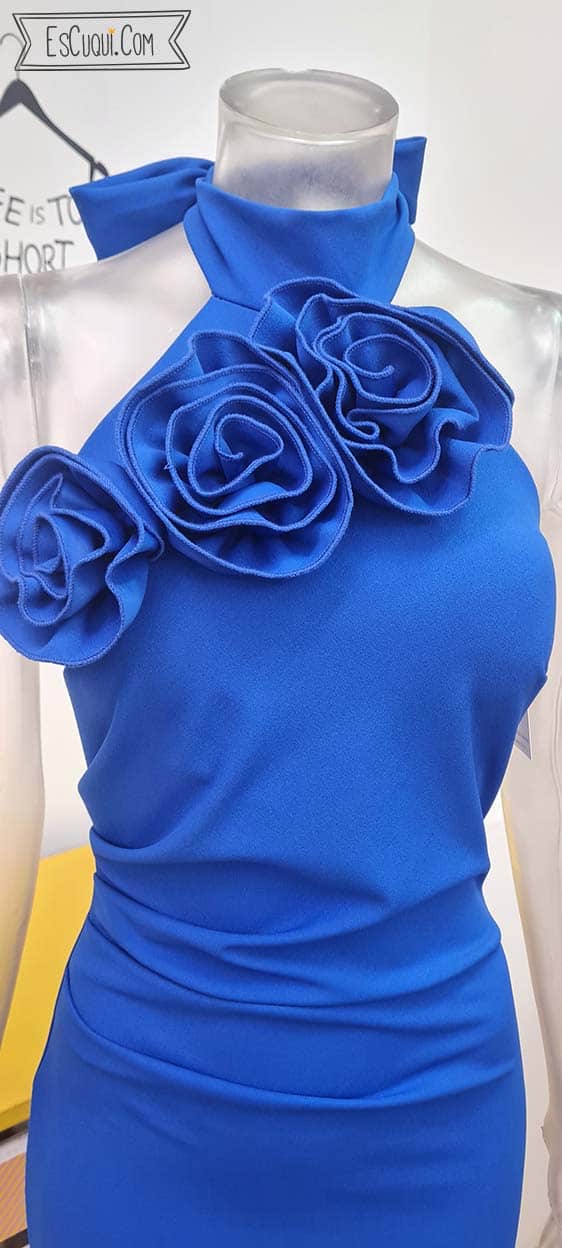 vestido fiesta cuello halter con flores