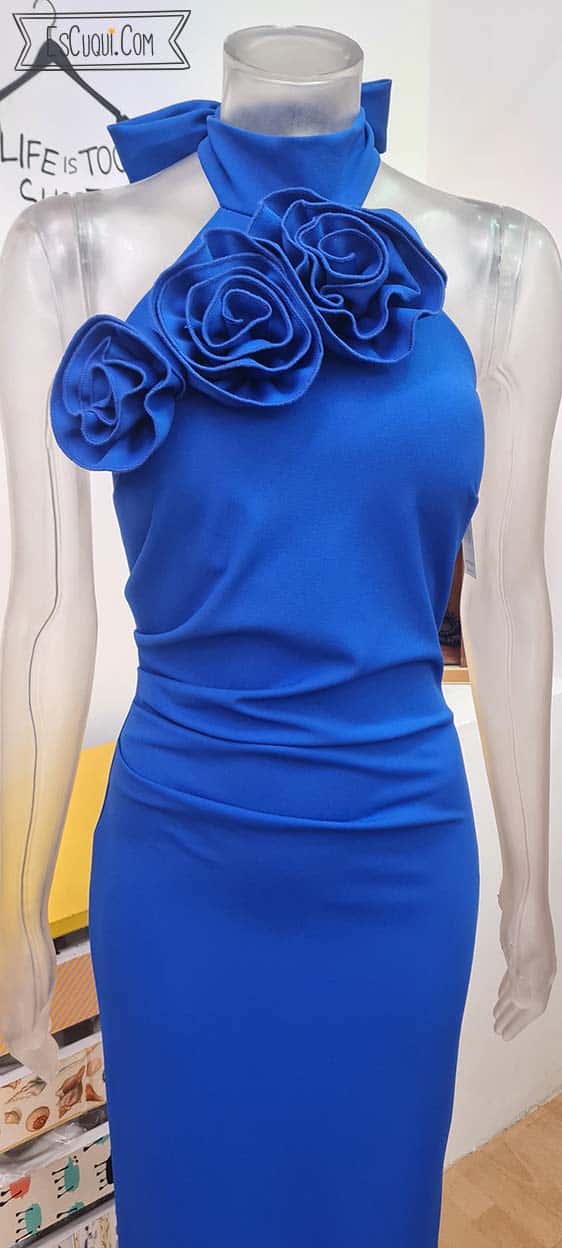 vestido fiesta cuello halter con flores