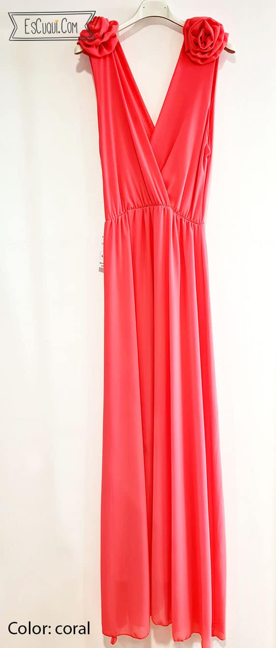 vestido coral largo corte griego