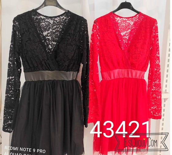 vestido fiesta corto encaje tul rojo