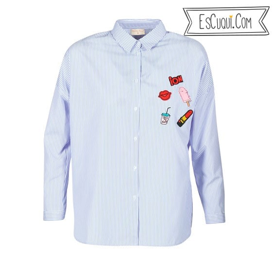 camisa rayas azules parches mujer