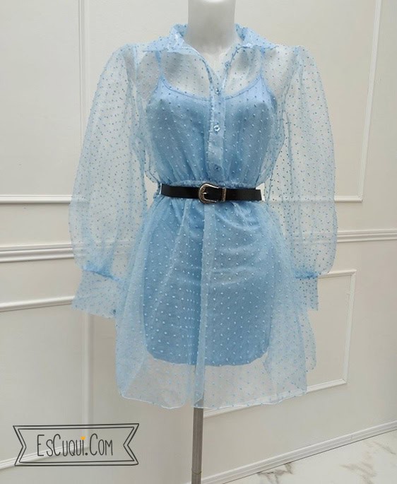 vestido vestir plumeti corto celeste